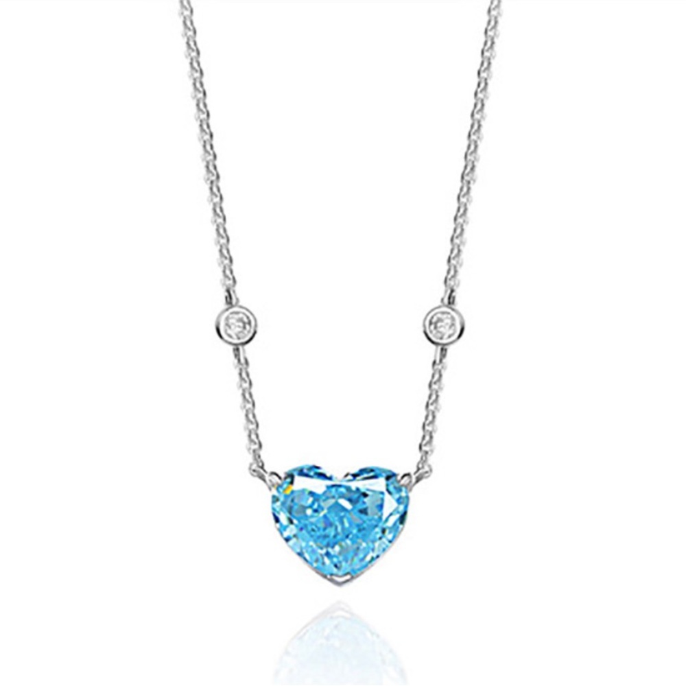 NEW 925 Starring Silver Blue Heart Statement Necklace